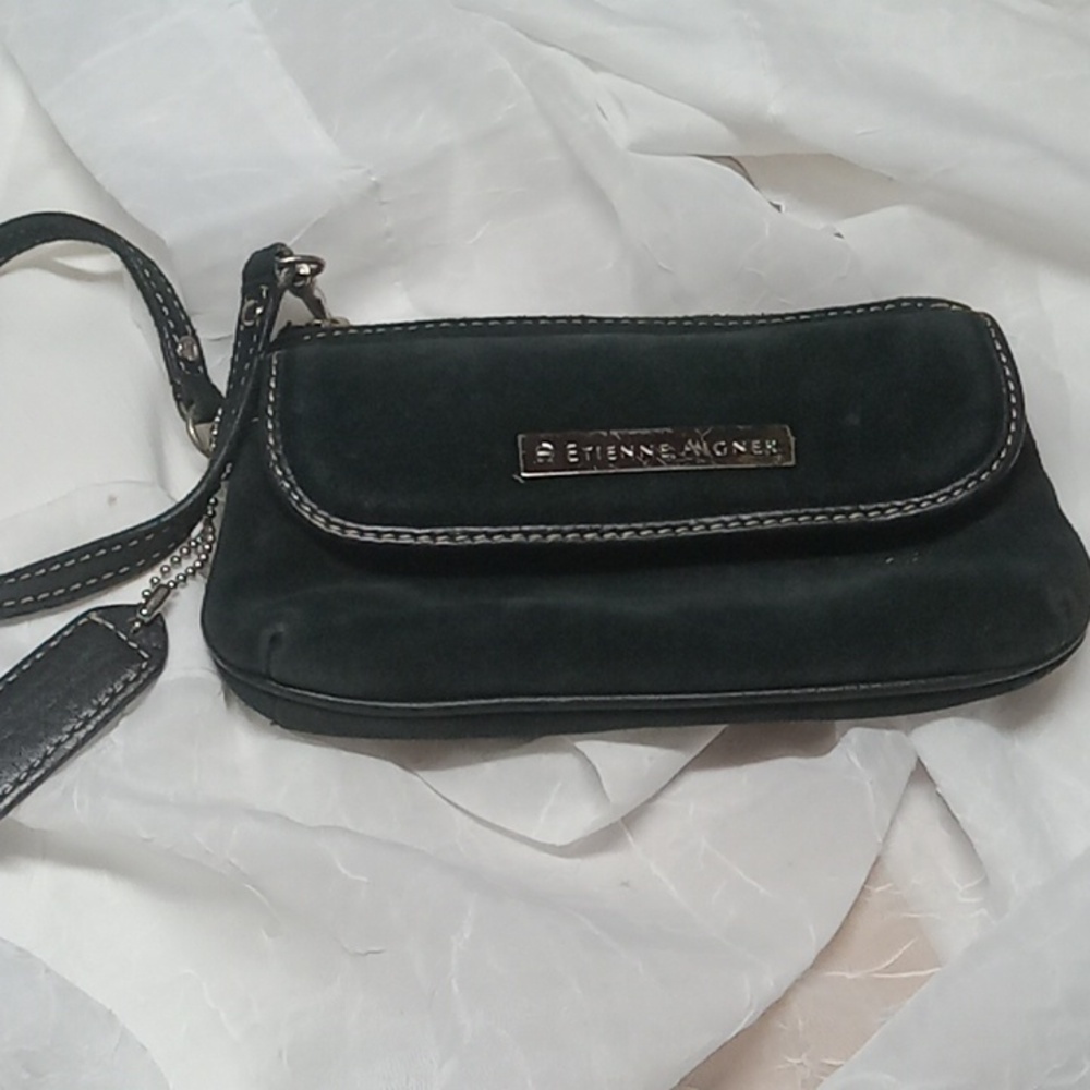 Etienne Aigner black leather wristlet